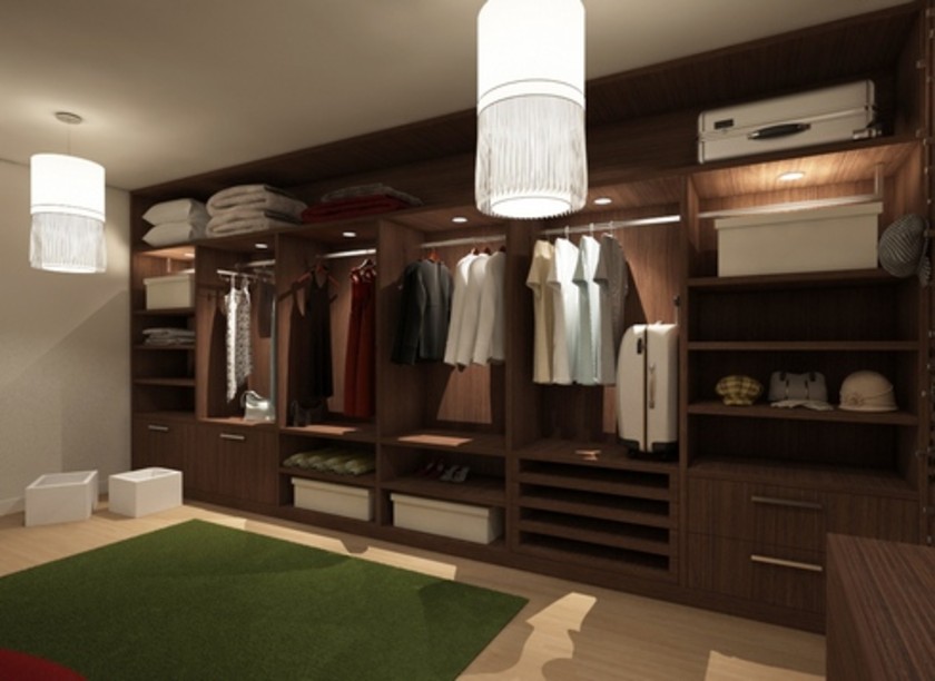 Классическая гардеробная комната из массива с подсветкой Атырау