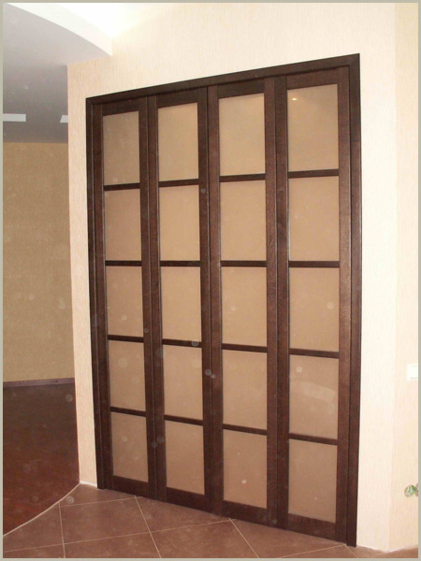 Двери гармошка с матовым стеклом и накладными разделителями Атырау