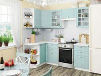 Небольшая угловая кухня в голубом и белом цвете Атырау